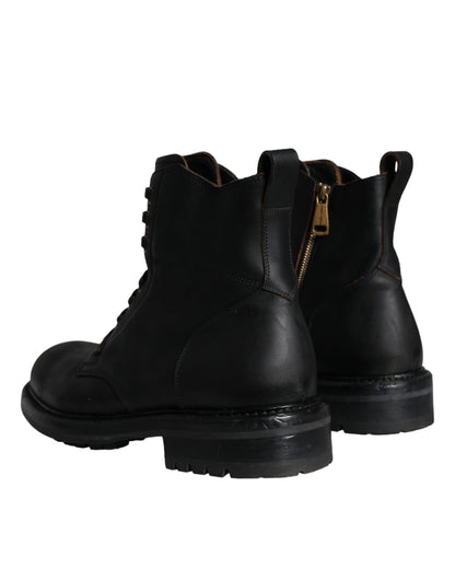 Dolce & Gabbana Black Lace Up Mid Calf Boots Men Shoes