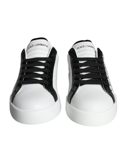 Dolce & Gabbana White Black Leather Crown Milano Sneakers Shoes