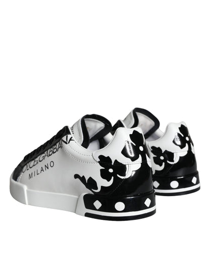 Dolce & Gabbana White Black Leather Crown Milano Sneakers Shoes