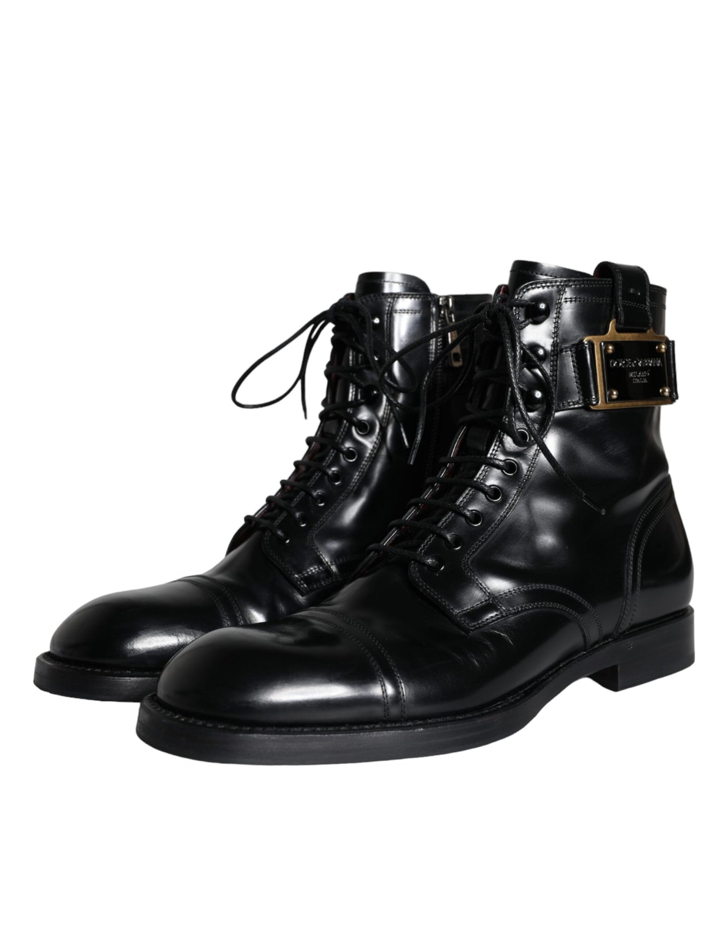 Dolce & Gabbana Black Logo Lace Up Mid Calf Men Boots Shoes