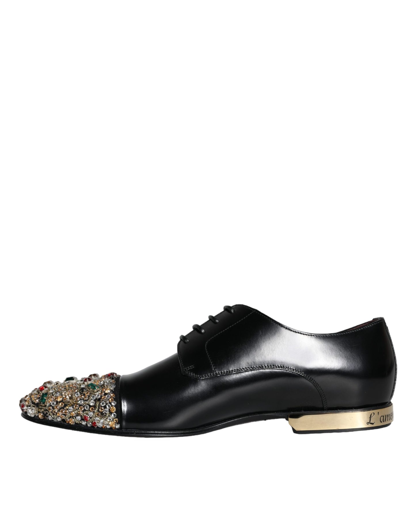 Dolce & Gabbana Black Leather RUNWAY POSITANO Crystal Derby Men Shoes