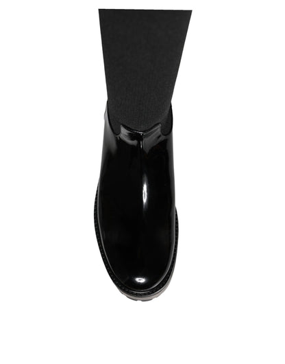 Dolce & Gabbana Black Leather Jersey Knee High Boots Shoes