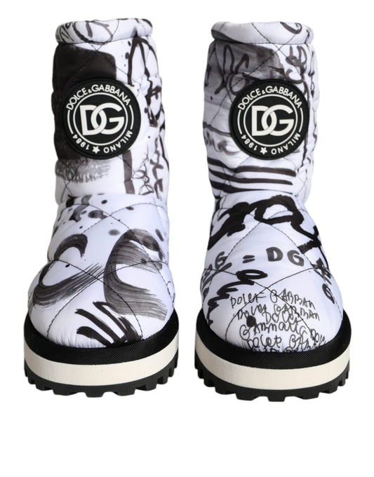 Dolce & Gabbana White Padded Logo Print Mid Calf Boots Shoes