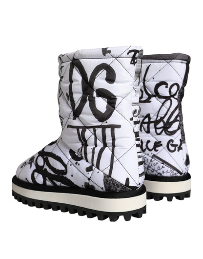 Dolce & Gabbana White Padded Logo Print Mid Calf Boots Shoes