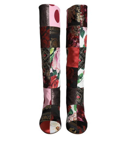 Dolce & Gabbana Multicolor Patchwork Print Heeled Boots Shoes