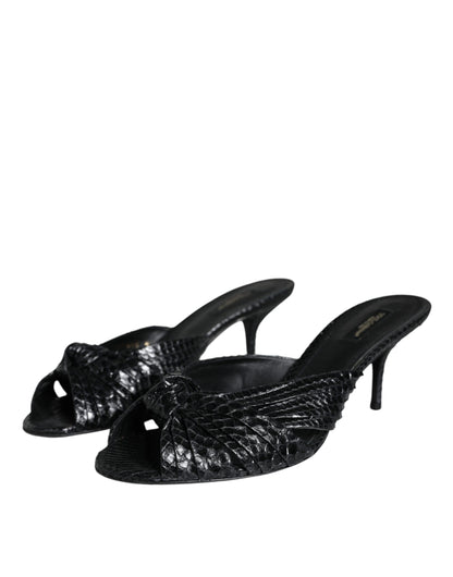 Dolce & Gabbana Black Leather Heels Slides Sandals Shoes