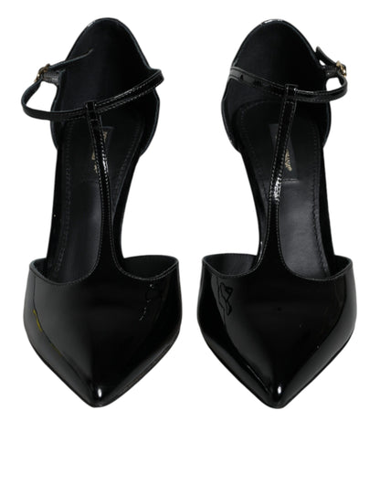 Dolce & Gabbana Black Patent Leather T-strap Heels Pumps Shoes