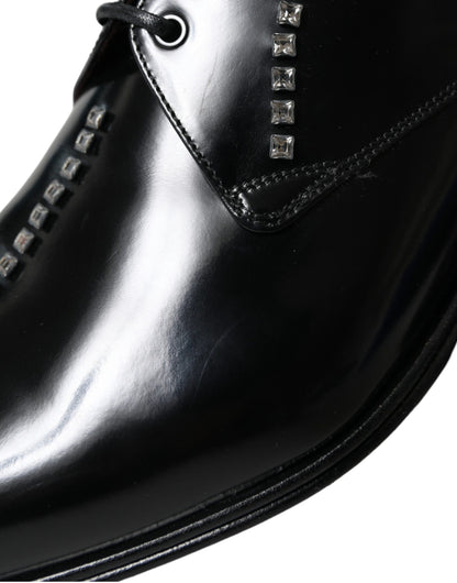 Dolce & Gabbana Black Leather Crystal Dress Formal Shoes