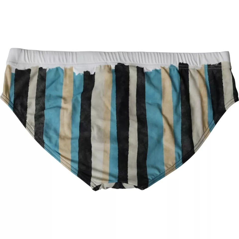 Dolce & Gabbana Multicolor Stripes Logo Beachwear Brief Swimwear