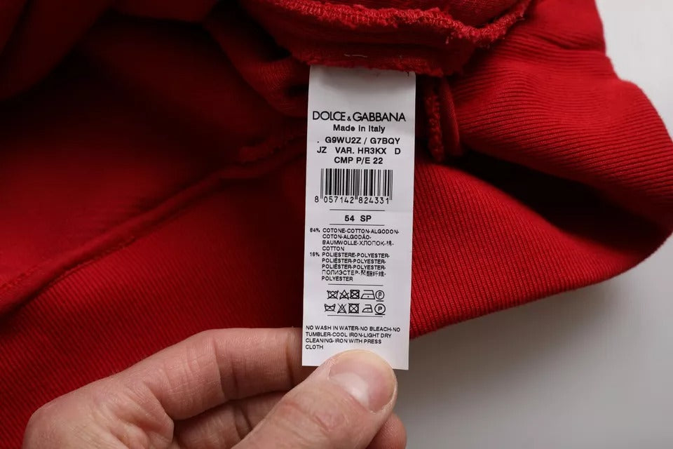 Dolce & Gabbana Red Logo Cotton Crew Neck Pullover Sweater