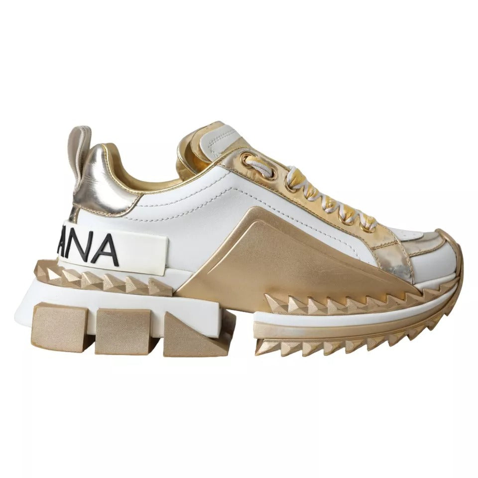 Dolce & Gabbana White Gold Super Queen Low Top Sneakers Shoes