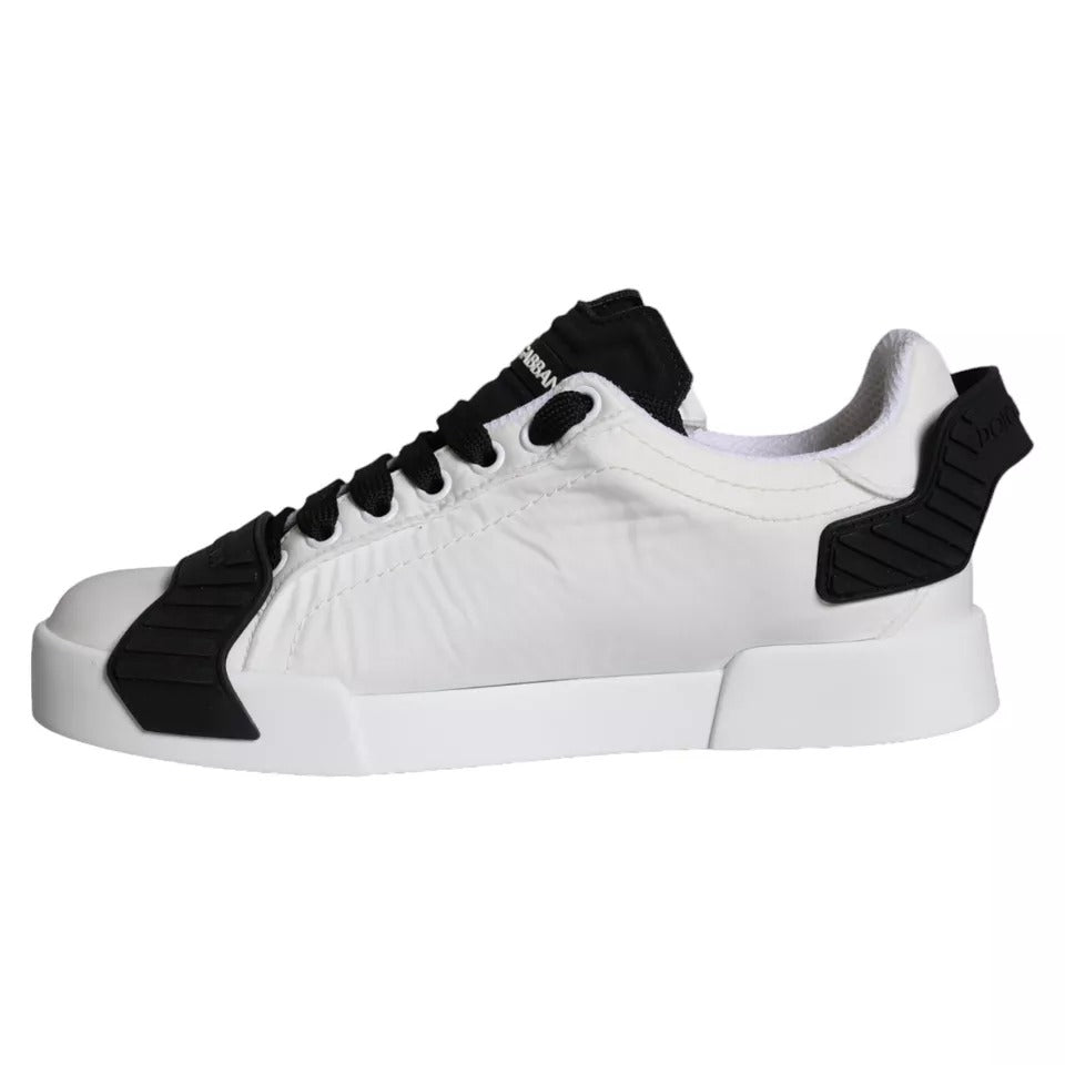 Dolce & Gabbana White Black Leather Low Top Women Sneaker Shoes