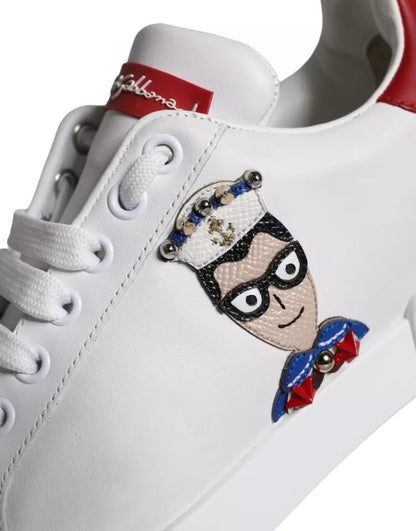 Dolce & Gabbana White Patch Calfskin Nappa Portofino Sneakers Shoes