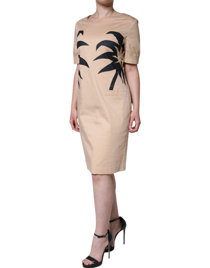 Moschino Beige Cotton Short Sleeve Knee Length Dress