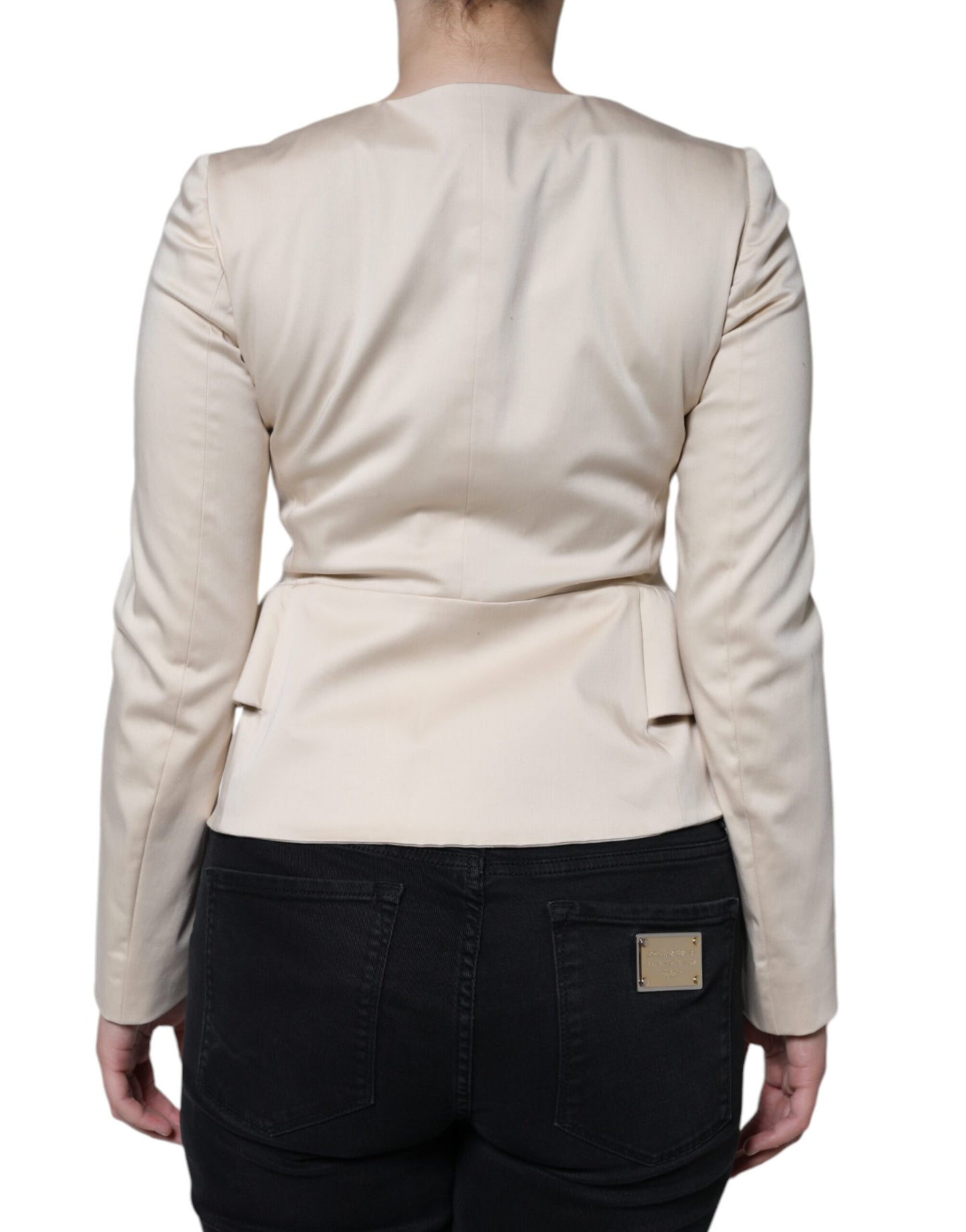 Valentino Beige Cotton Long Sleeves Round Neck Blazer Jacket