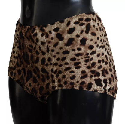 Dolce & Gabbana Brown Leopard Print Swimsuit Swimwear Bikini Bottom