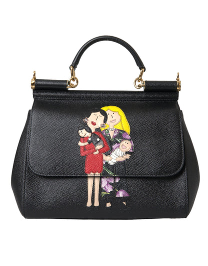 Dolce & Gabbana Black Leather #DGFamily Patch Top Handle Bag