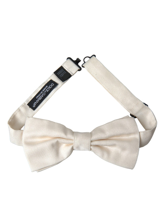 Dolce & Gabbana Off White Silk Adjustable Neck Men Bow Tie