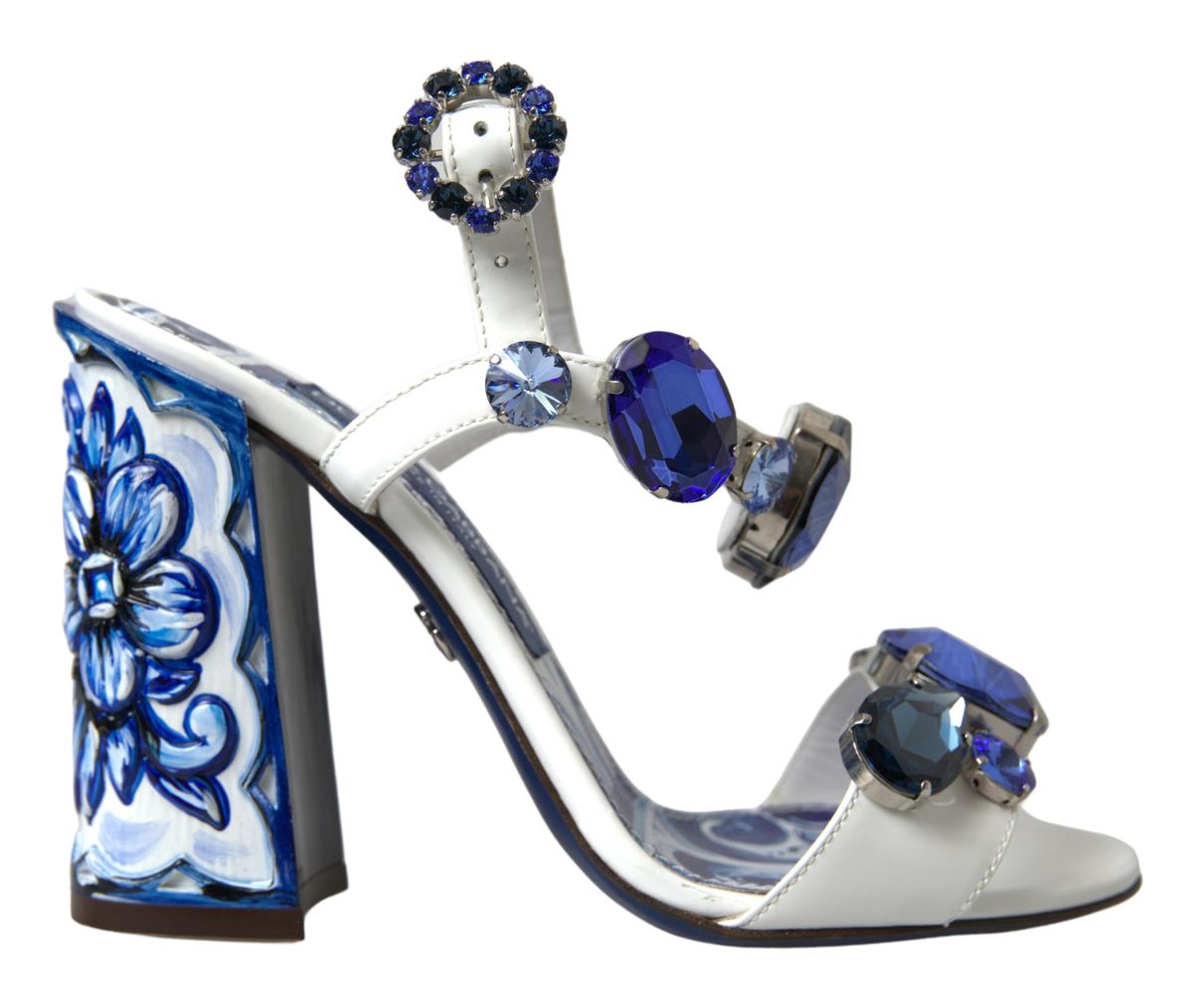 Dolce & Gabbana Elegant White & Blue Gemstone Embellished Sandals