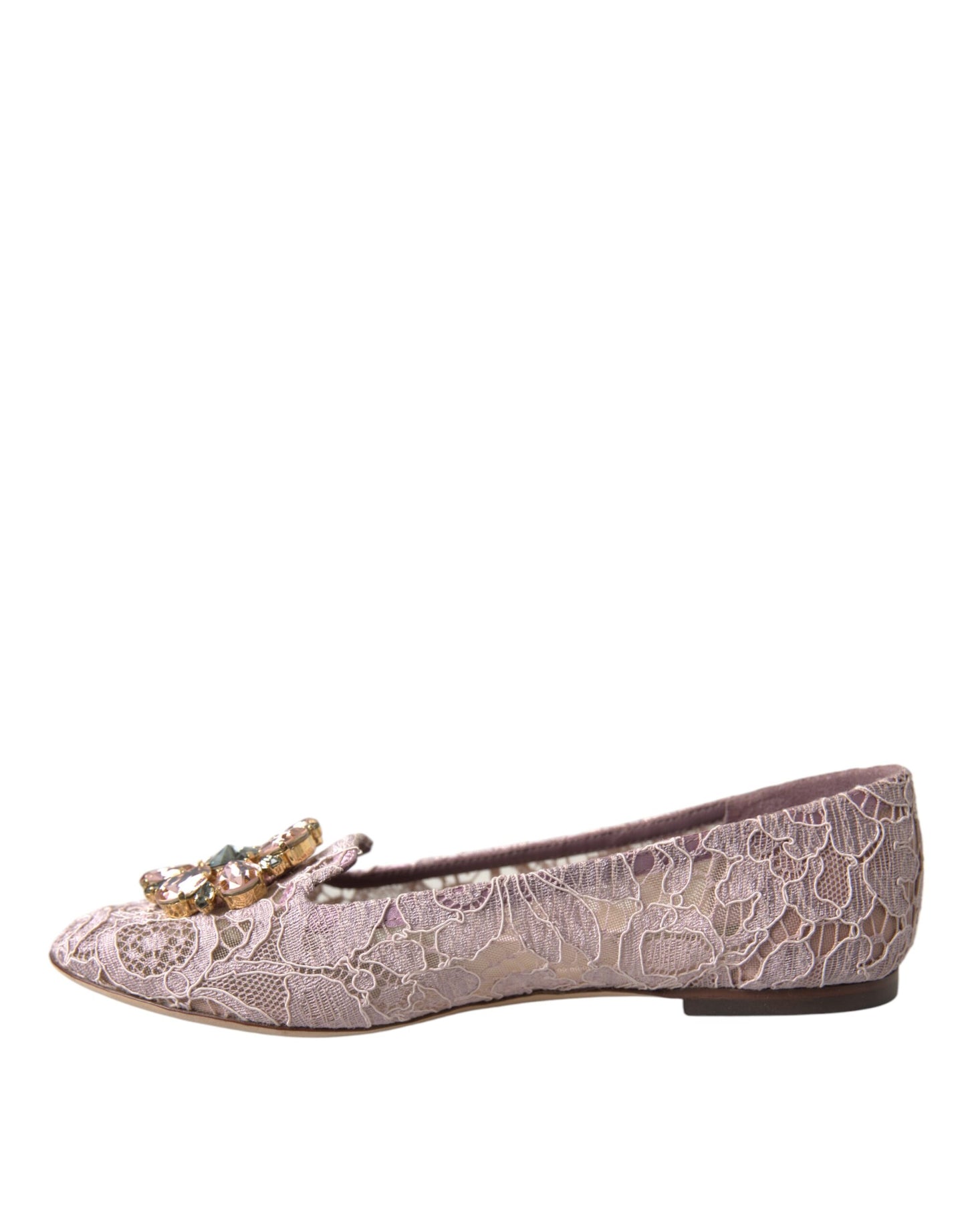 Dolce & Gabbana Pink Lace Crystal Ballet Flats Loafers Shoes