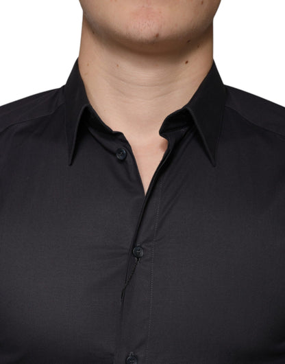 Dolce & Gabbana Black Cotton Stretch Dress GOLD Formal Shirt