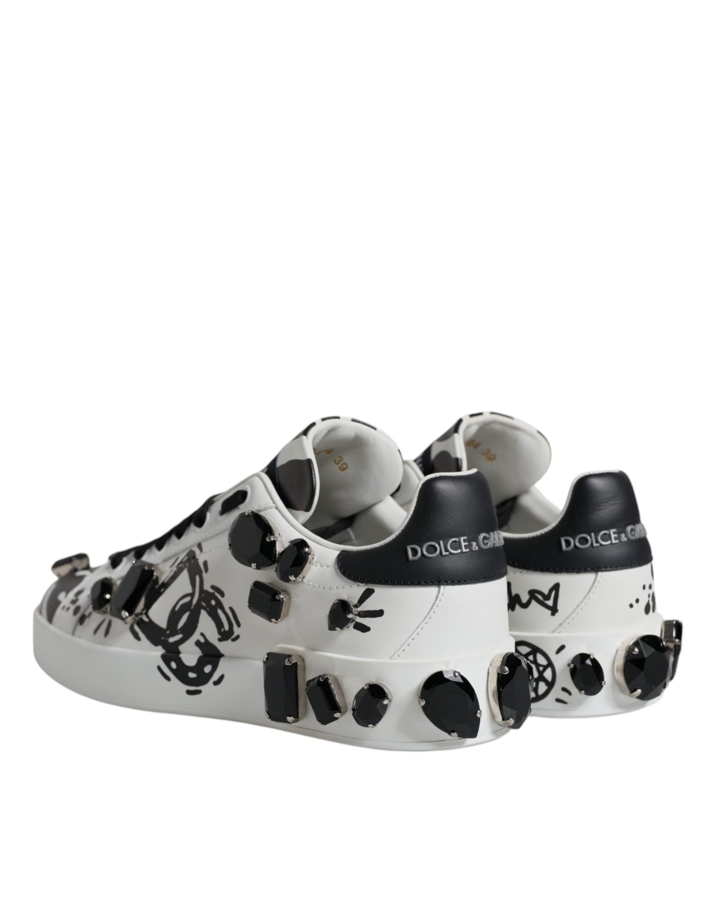 Dolce & Gabbana White Crystal Portofino Low Top Sneaker Shoes