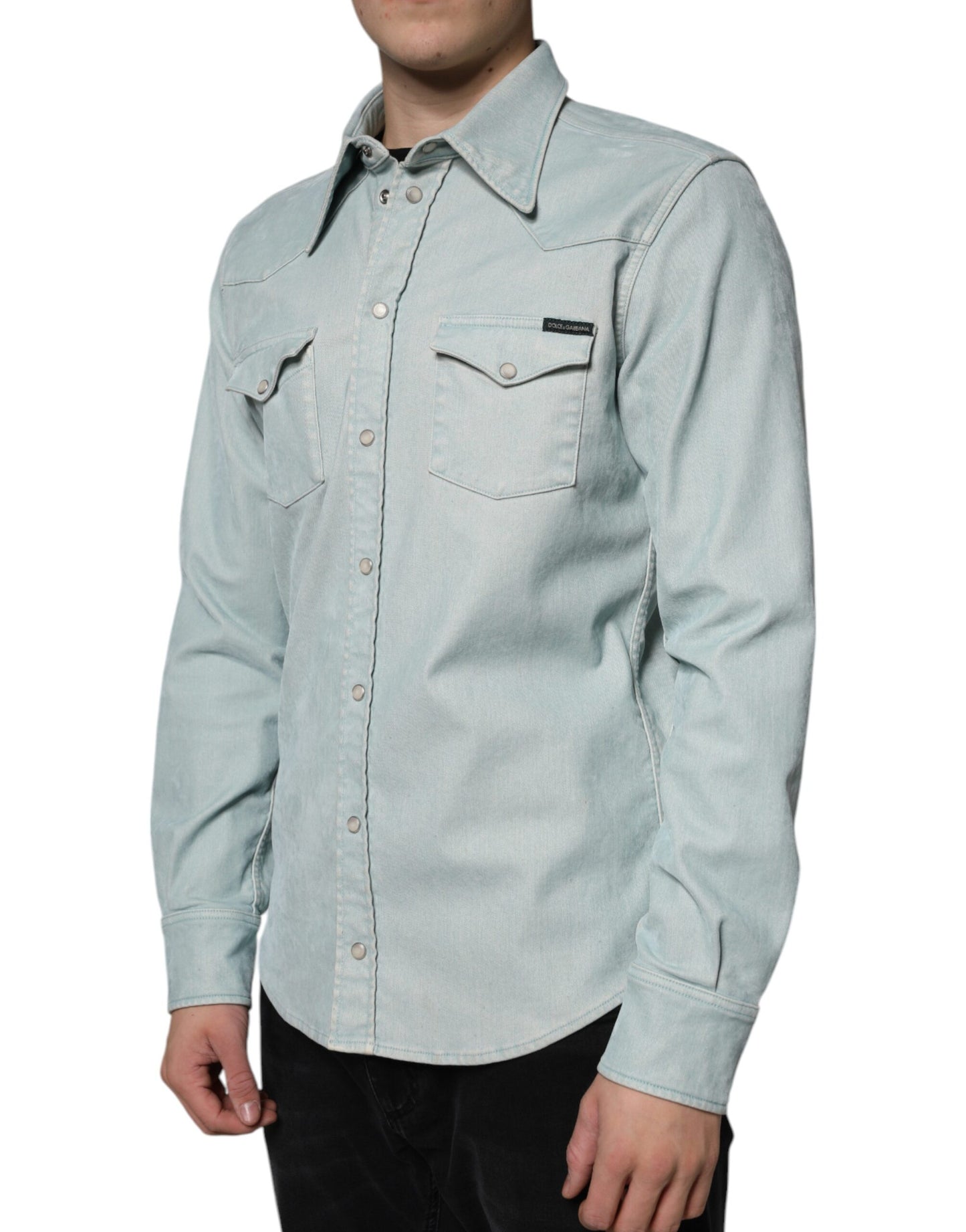 Dolce & Gabbana Light Blue Cotton Button Down Casual Shirt