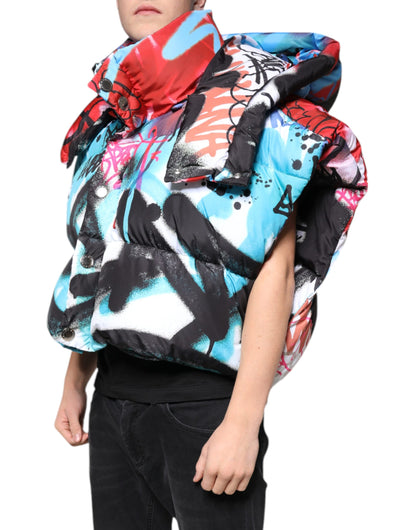 Dolce & Gabbana Multicolor Graffiti Hooded Windbreaker Jacket