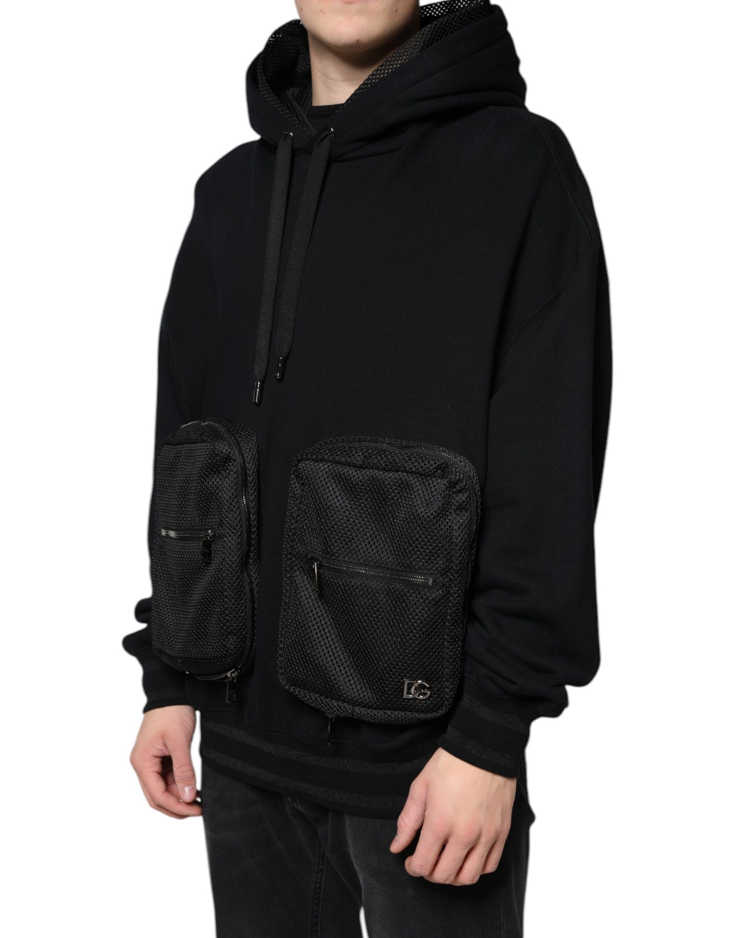 Dolce & Gabbana Black Hooded Pullover Men Sweatshirt Sweater