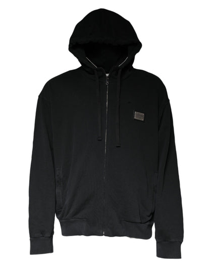 Dolce & Gabbana Black Logo Plaque Hooded Full Zip Sweater