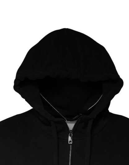 Dolce & Gabbana Black Logo Plaque Hooded Full Zip Sweater