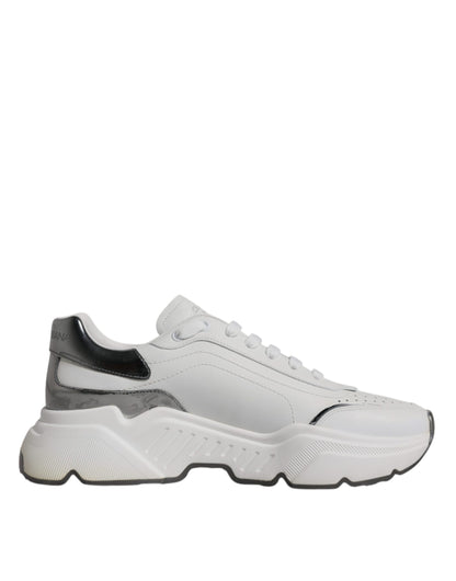 Dolce & Gabbana White Silver DAYMASTER Leather Men Sneakers Shoes