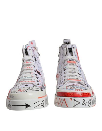 Dolce & Gabbana White Portofino Graffiti High Top Men Sneakers Shoes