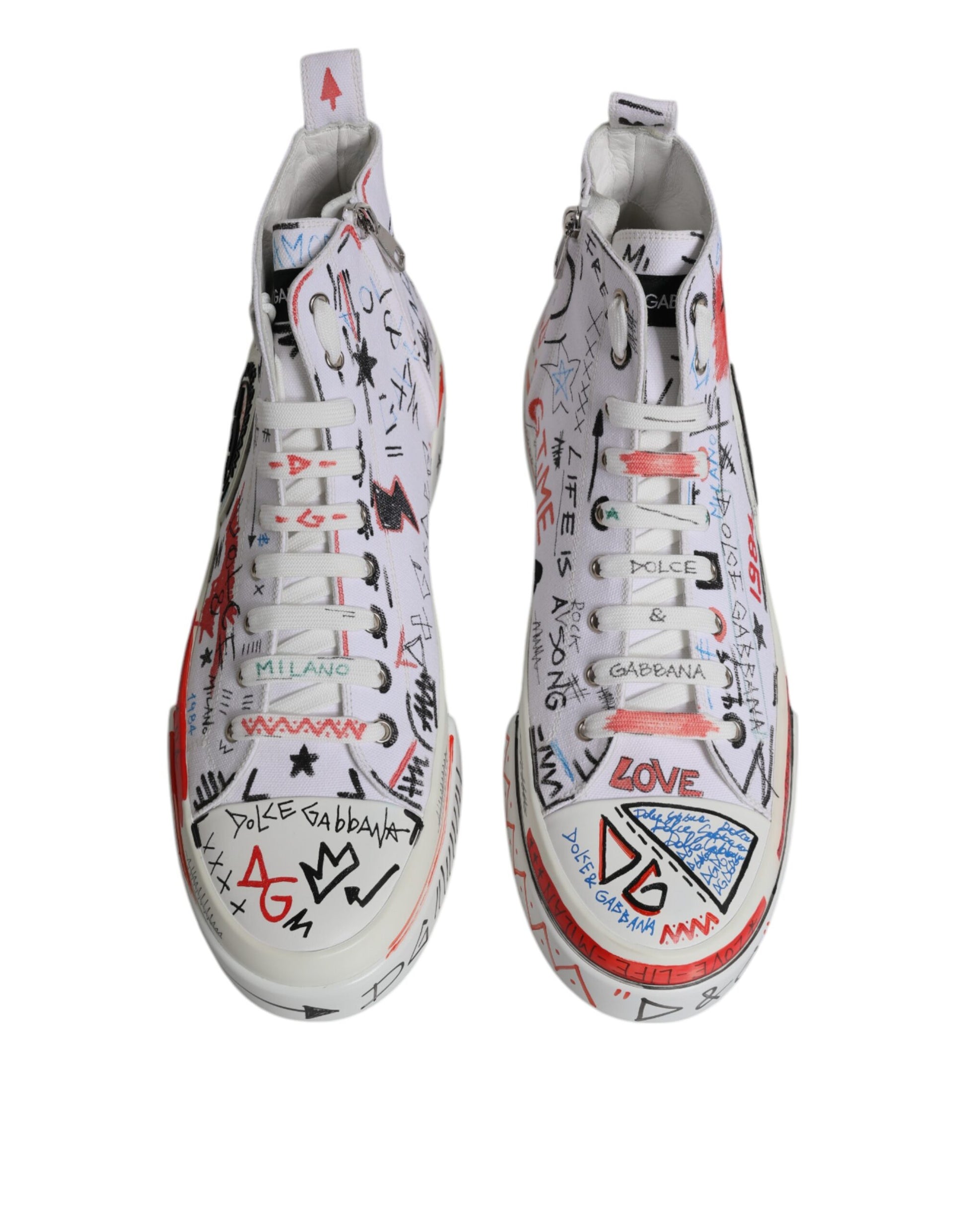 Dolce & Gabbana White Portofino Graffiti High Top Men Sneakers Shoes
