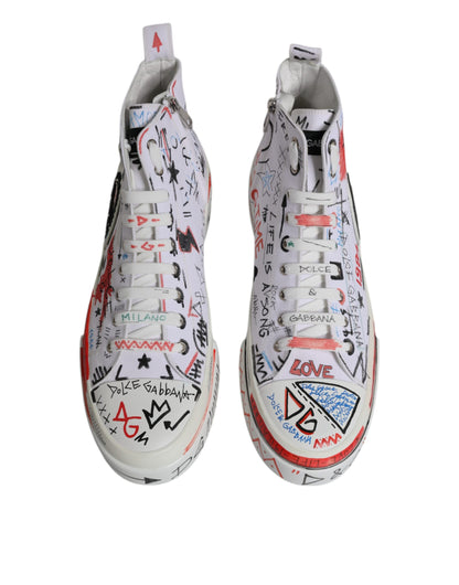 Dolce & Gabbana White Portofino Graffiti High Top Men Sneakers Shoes