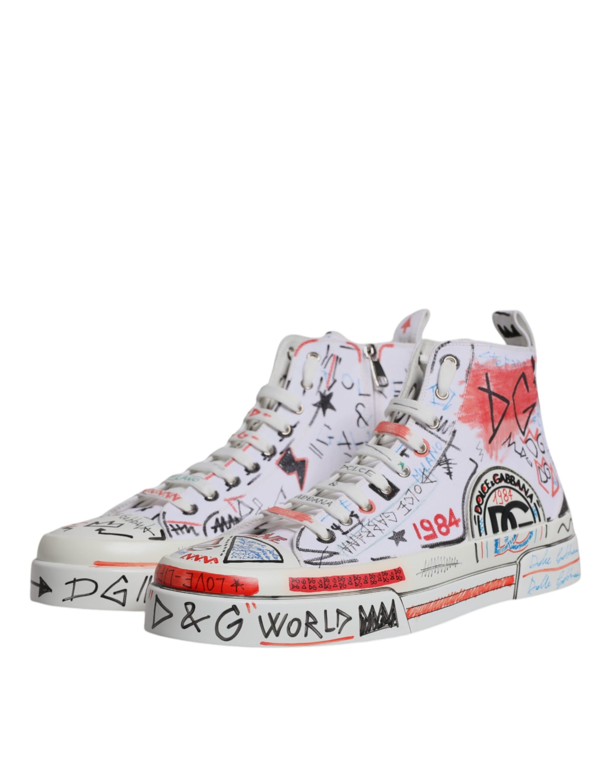 Dolce & Gabbana White Portofino Graffiti High Top Men Sneakers Shoes
