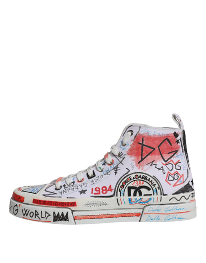 Dolce & Gabbana White Portofino Graffiti High Top Men Sneakers Shoes