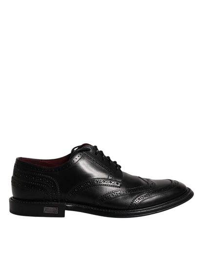 Dolce & Gabbana Black Leather Derby Wingtip Formal Shoes