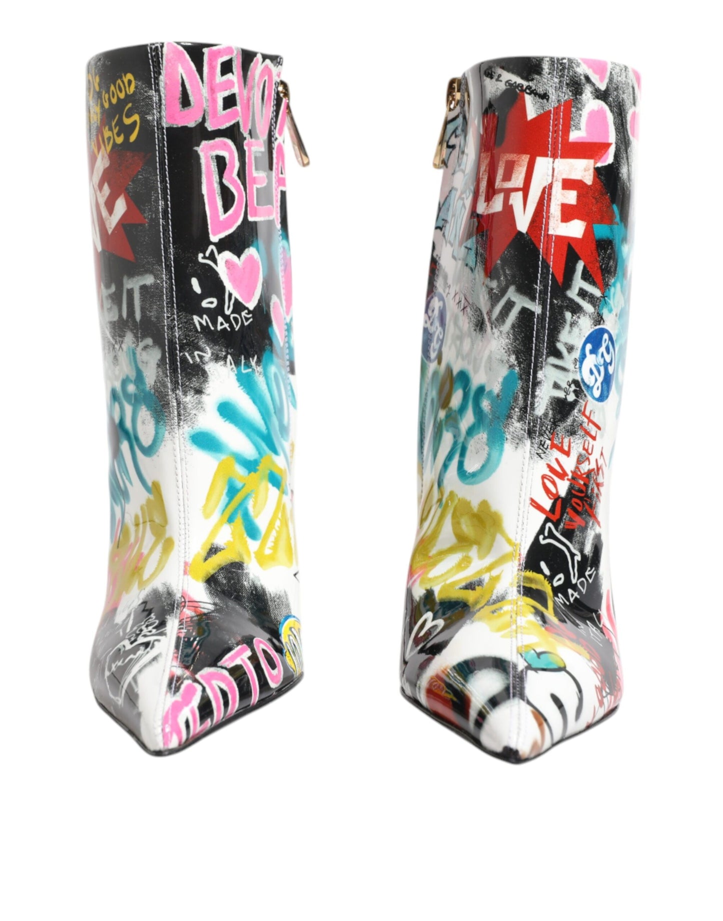 Dolce & Gabbana Multicolor Graffiti Keira Mid Calf Boots Shoes