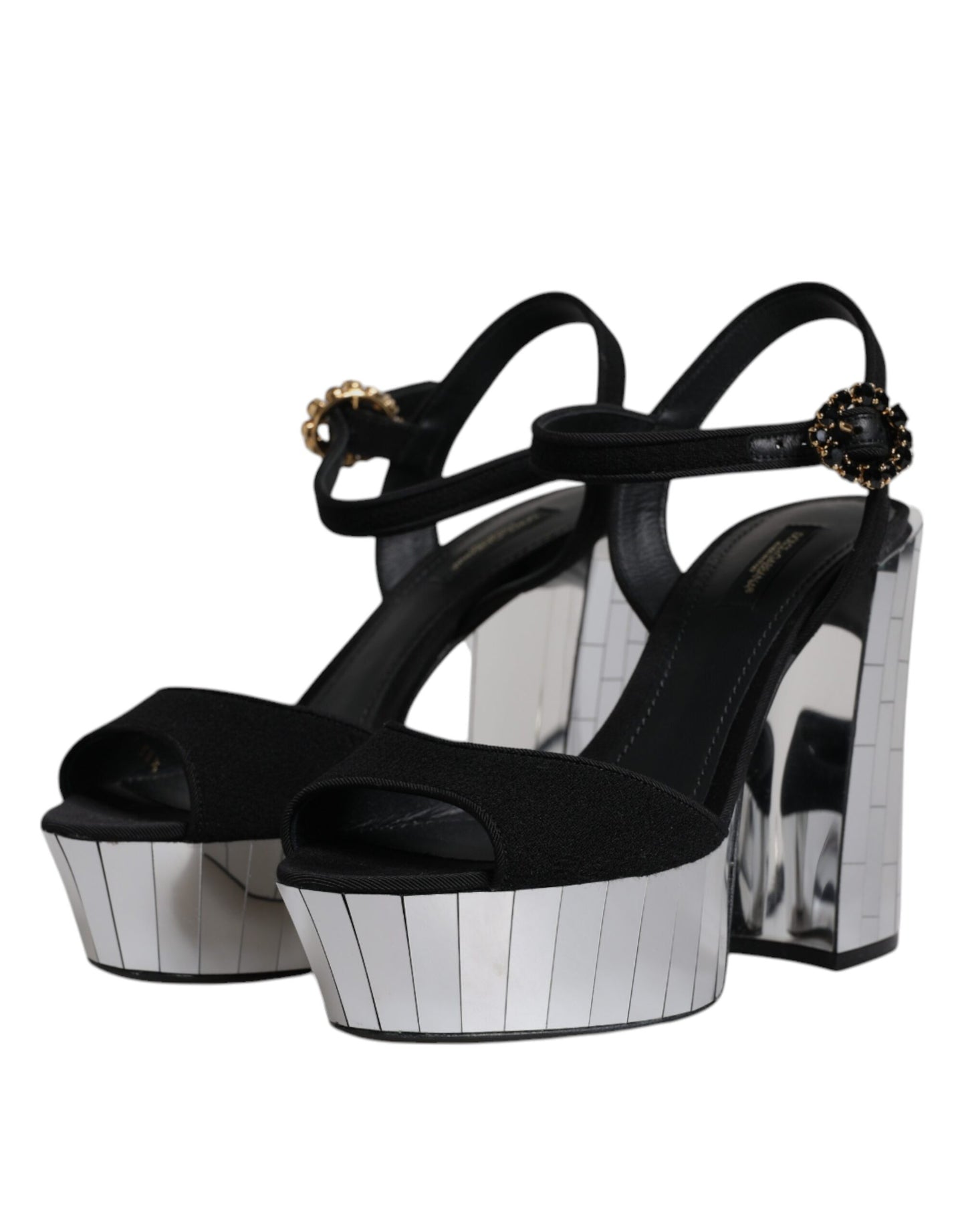 Dolce & Gabbana Black Mirror Heels Platform Sandals Shoes