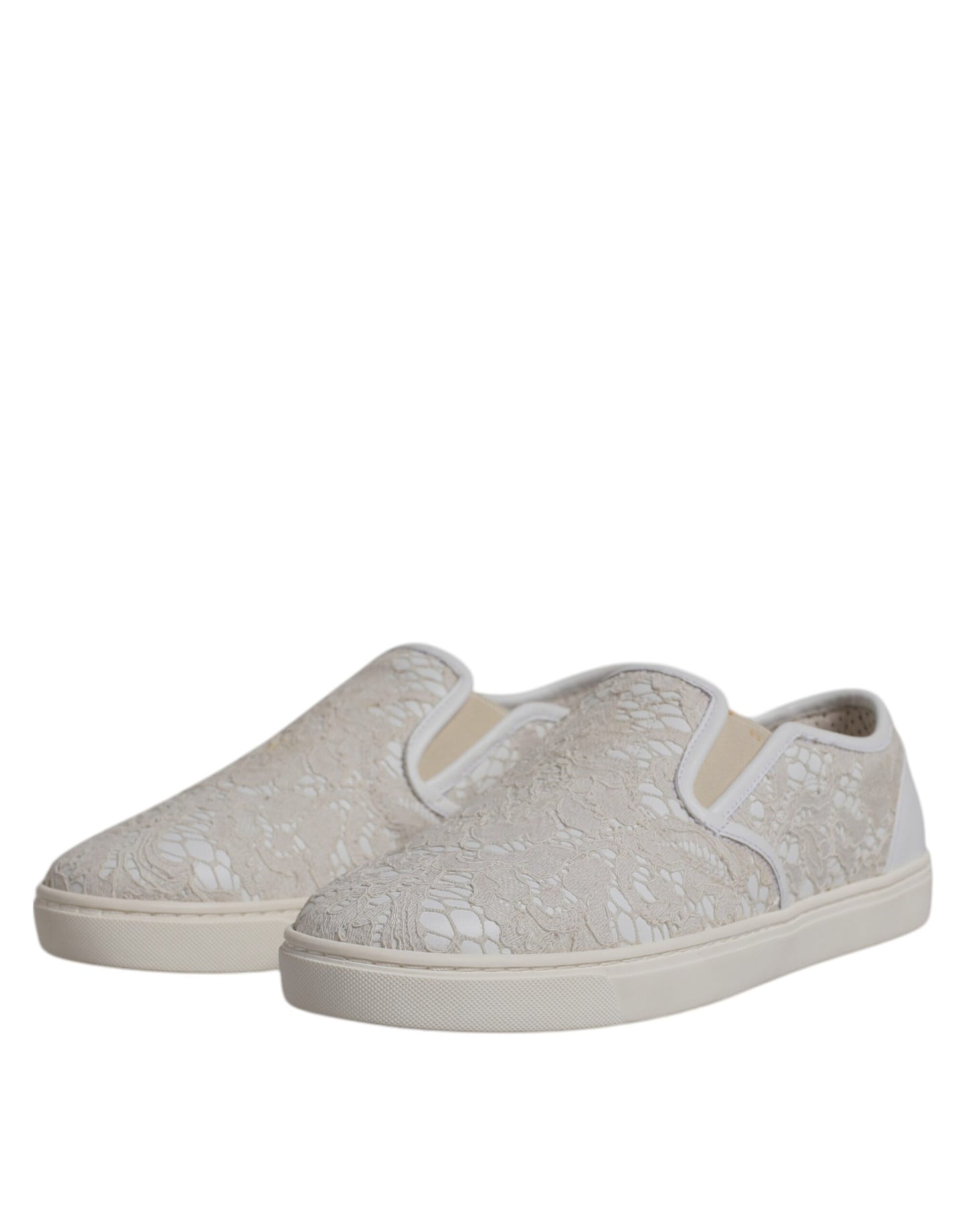 Dolce & Gabbana White Floral Lace Slip On Loafers Shoes