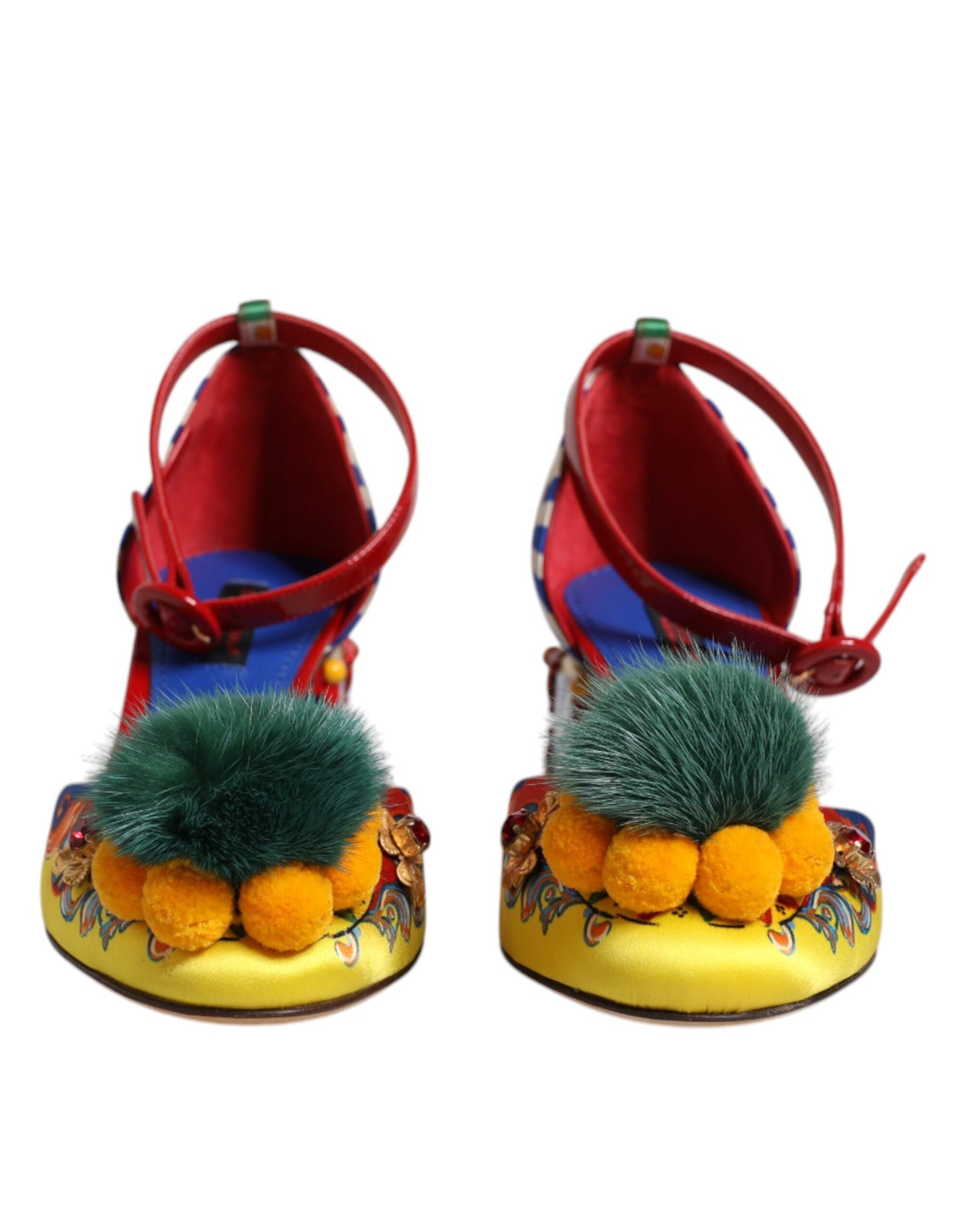 Dolce & Gabbana Multicolor Carretto Crystal Fur Sandals Shoes