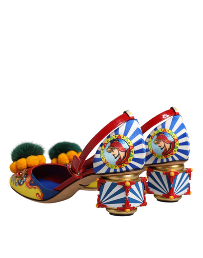 Dolce & Gabbana Multicolor Carretto Crystal Fur Sandals Shoes