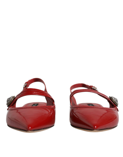 Dolce & Gabbana Red Leather Slingback Flats Sandals Shoes