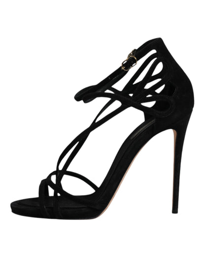 Dolce & Gabbana Black Suede Ankle Strap Heels Sandals Shoes