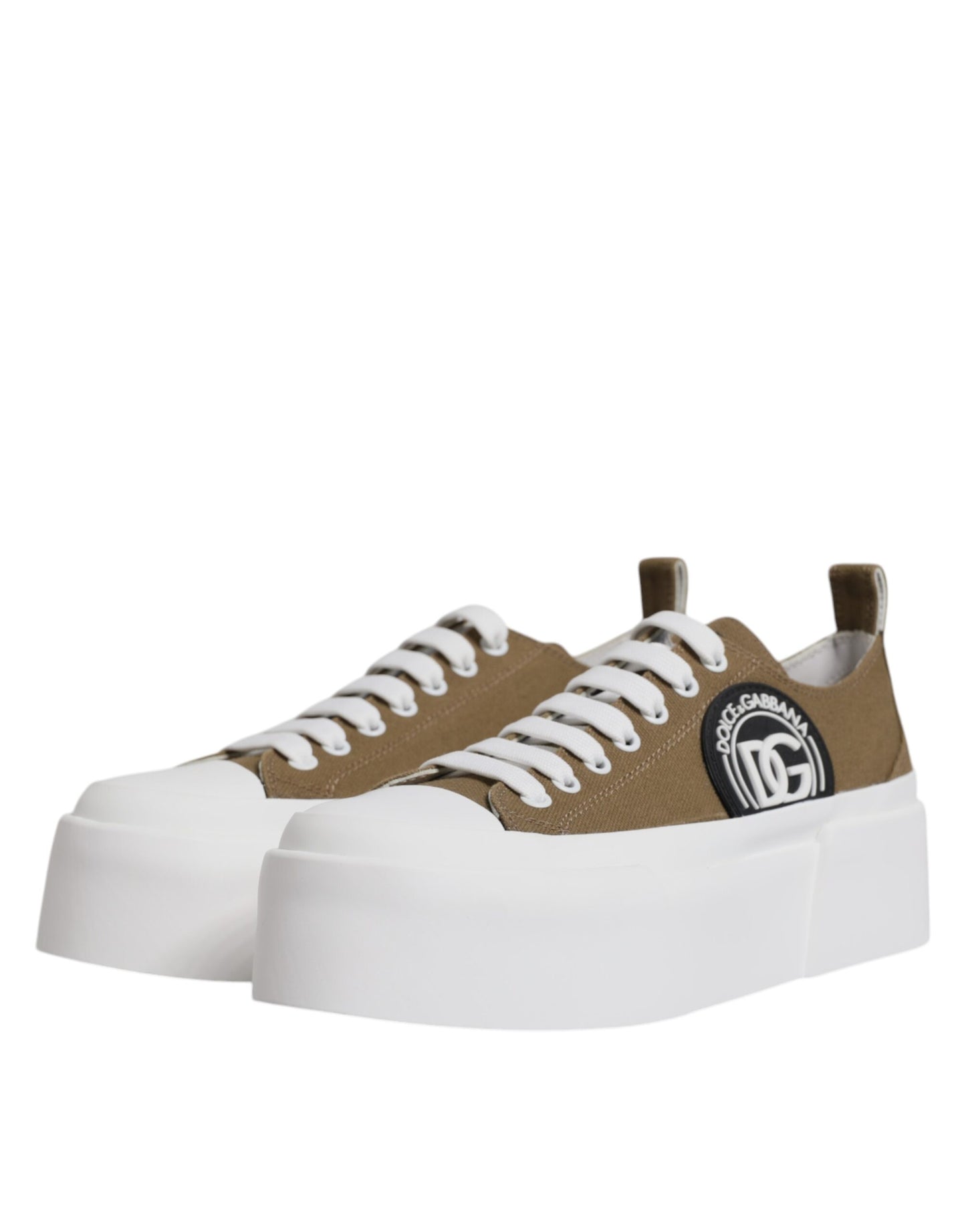 Dolce & Gabbana Brown White Canvas Logo Low Top Sneakers Shoes