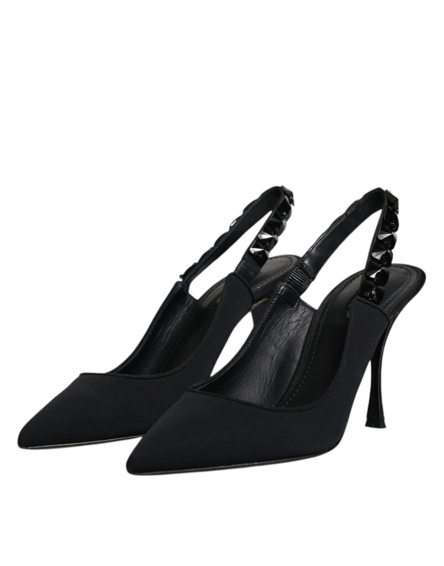 Dolce & Gabbana Black Embellished Charmeuse Slingback Shoes