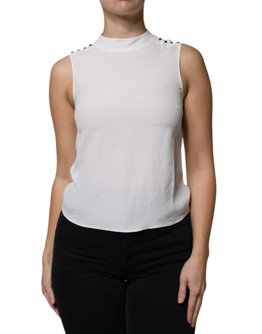 Patrizia Pepe White Mock Neckline Sleeveless Tank Blouse Top