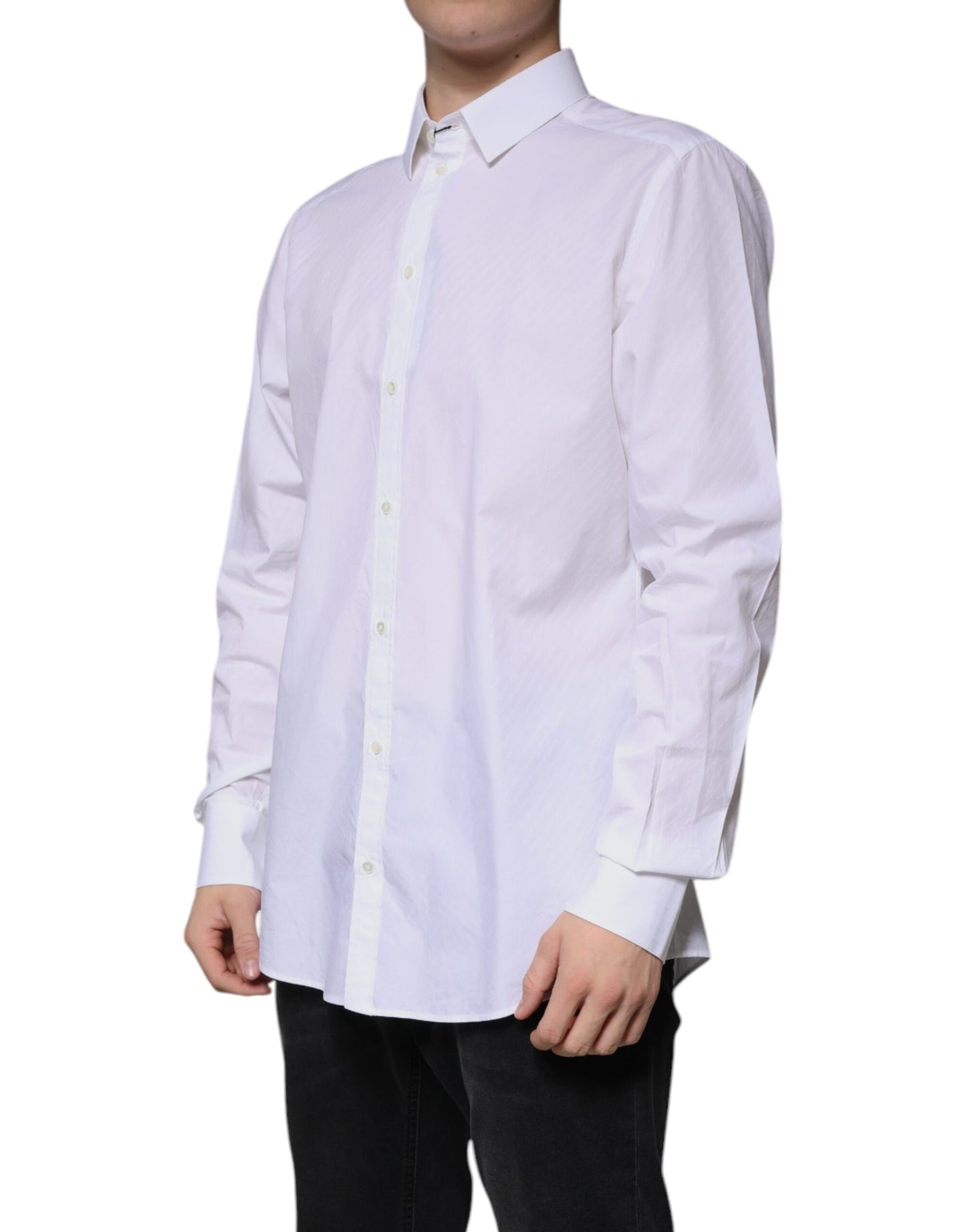 Dolce & Gabbana White Cotton Long Sleeve MARTINI Dress Shirt