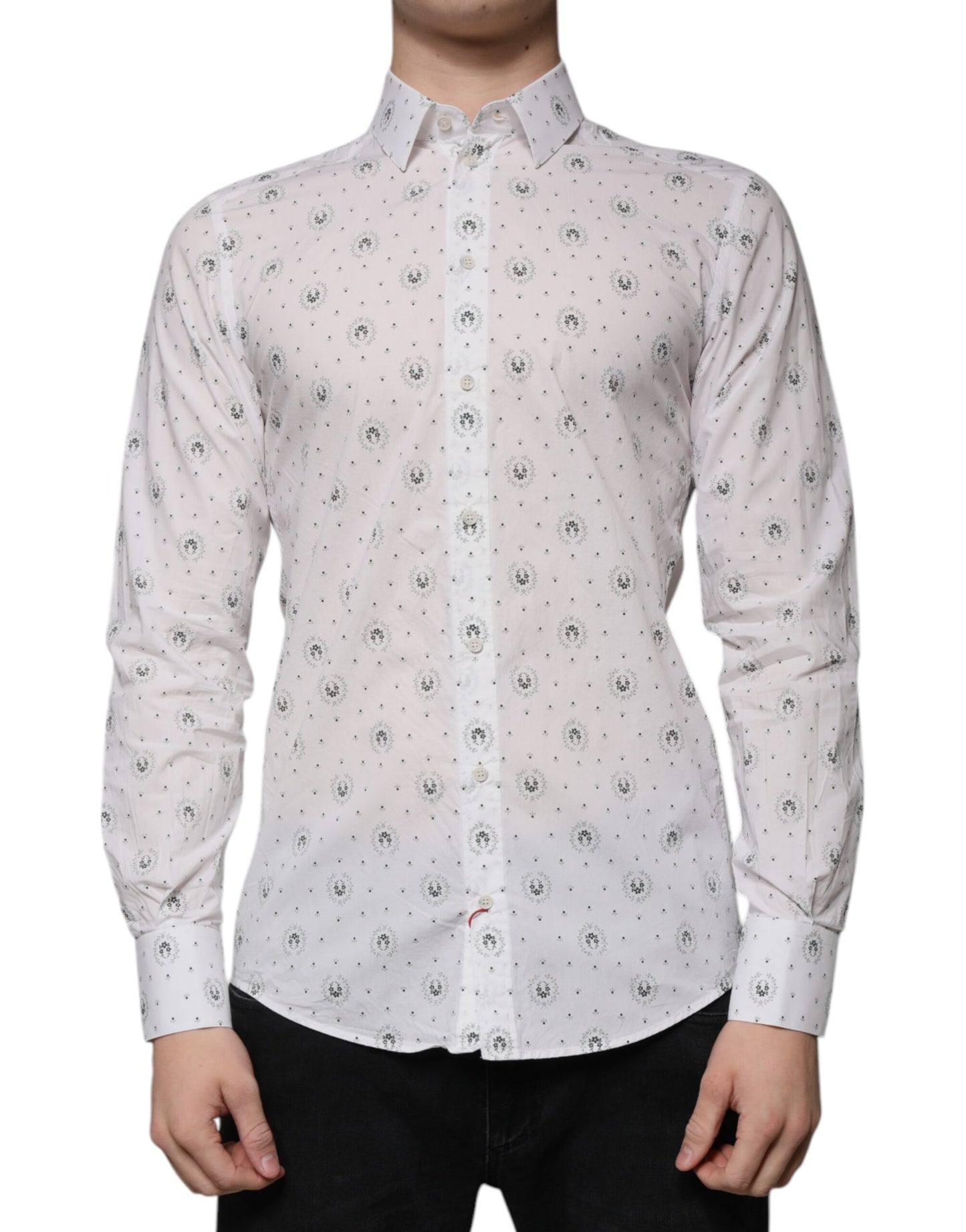 Dolce & Gabbana White Printed Cotton Slim Fit Men Dress Shirt